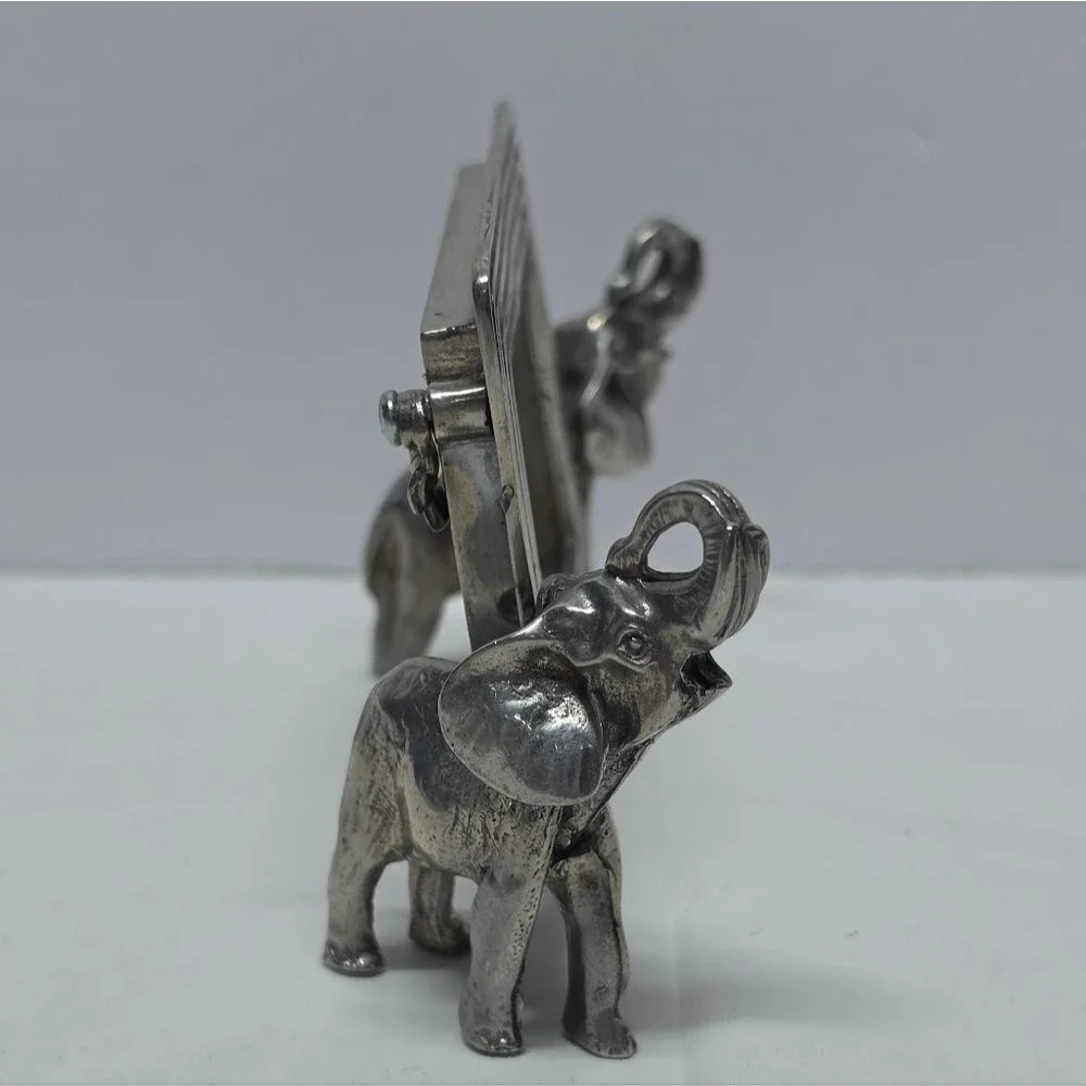 Vintage Metal Elephants Holding Photo Frame MCM Style Boho Hollywood Regency
